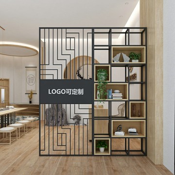 優購生活 屏風隔斷裝飾置物架實木書架辦公室前臺鐵藝花架玄關展示架形象墻屏風櫃 屏風 隔間 客廳 玄關櫃 隔板 屏風架訂製