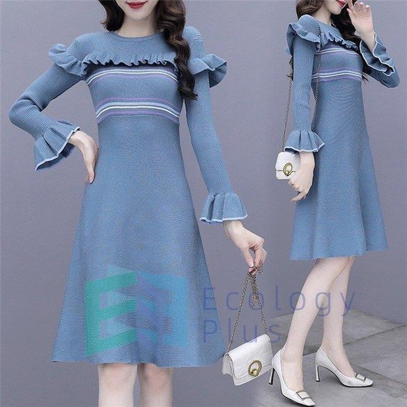 ワンピース ひざ丈ワンピース ニット ニットワンピース レディース Aライン ワンピ 長袖 膝丈 着痩せ 秋 冬 タイトワンピース コーデ 30代 40代 50代 通勤 Ol 通販 Lineポイント最大0 5 Get Lineショッピング