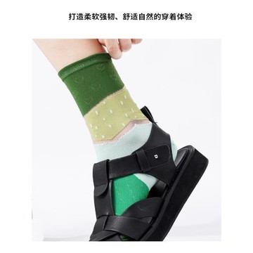 【碧水花海系列】襪子女中筒襪夏季透氣鏤空拼色玻璃絲甜美堆堆襪