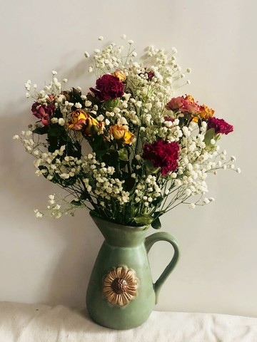 浪漫干花組合滿天星玫瑰康乃馨花束插瓶釉變立體葵花餐廳花瓶組合