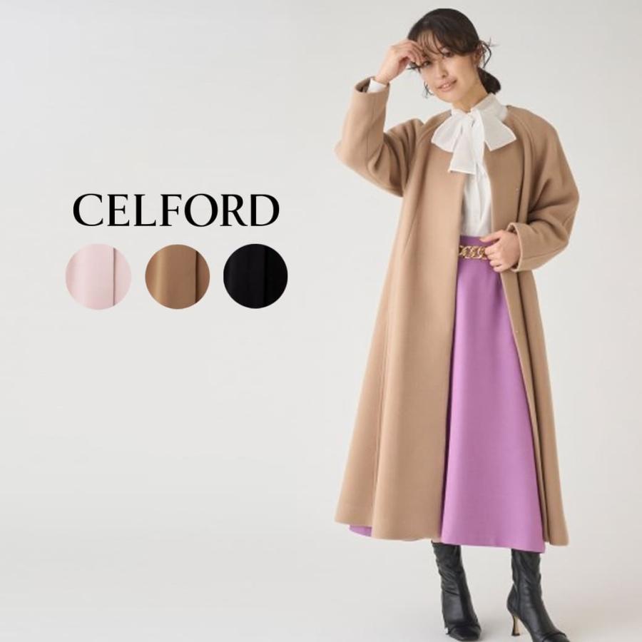 美品】CELFORD 花柄ロングコート 襟 36 スプリングコート セルフォード 