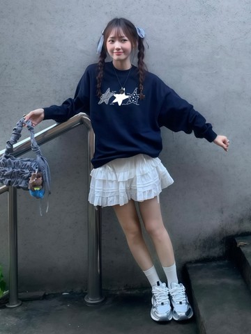 高級感寬鬆超顯白藏藍色衛衣秋冬新款寬鬆百搭重磅加絨上衣 女生上衣 男生長袖 圓領長袖 大學T 韓版T