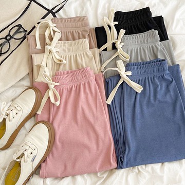 【ⓇⒺⓃⒶ 現貨每天出】冰絲抽繩休閒長褲/寬鬆/運動/高腰/顯瘦/休閒褲/薄款【R20212】