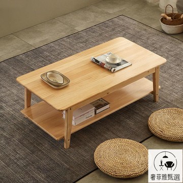 實木家用客廳茶幾簡約小戶型長方形現代松木茶桌雙層木色簡易儲物 SFY/66 公司貨 保售後