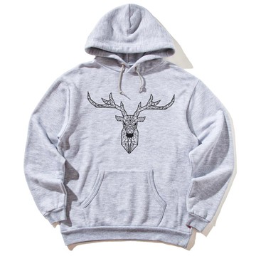 Deer Geometric 前圖款 長袖刷毛連帽T 中性版  灰色 幾何 鹿 宇宙 設計 自創 品牌 銀河系 時髦 圓 三角形