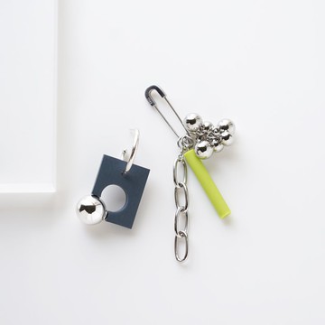 Jane 原創設計 手工軟陶 幾何線條 簡約 金屬珠 925純銀耳針耳環