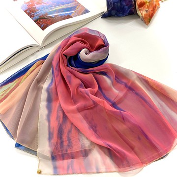 大尺寸雪紡絲巾  攝影師水野克比古作品  京都  比叡山  晨曦  Ballett Kyoto  柔軟雪紡材質  日本製