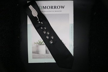 寻找猫的足迹/黑色真丝小猫领带/绅士范