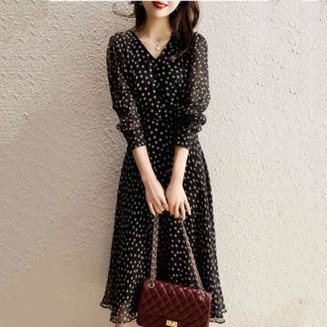 2024春秋新款胖妹妹雪紡百搭打底裙大碼女裝遮肚顯瘦連衣裙中長裙