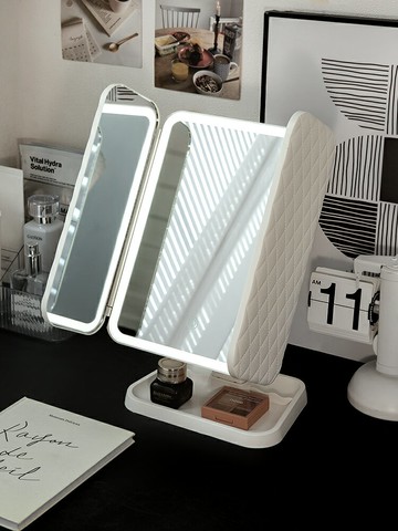 LED觸控化妝鏡折疊桌鏡桌面led化妝鏡可折疊宿舍梳妝臺收納盒放大補光臺式帶燈貝殼鏡子