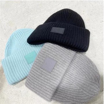 2022北歐純羊毛方塊笑臉毛線帽子女秋冬新款羊絨保暖針織冷帽情侶