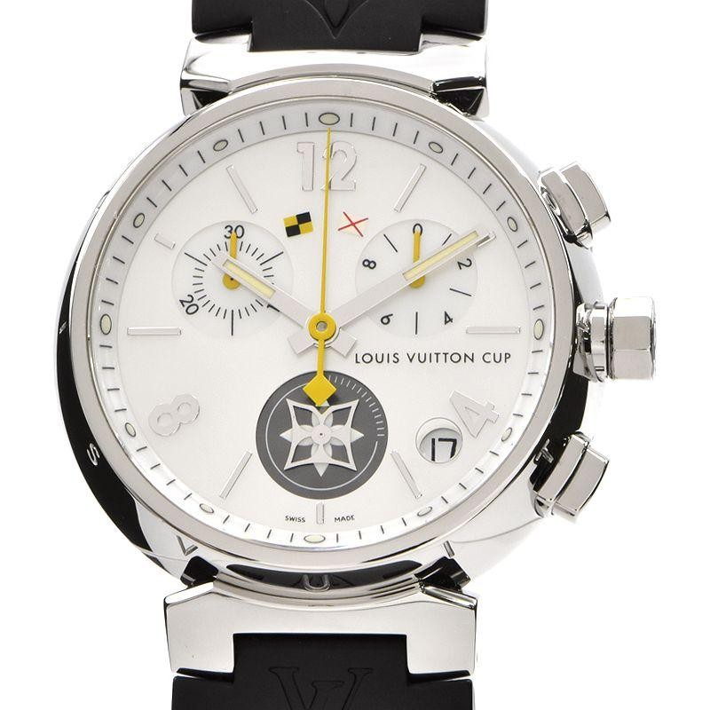 ラブリーカップ  電池交換済み 電池交換済 LOUIS VUITTON ルイヴィトン タンブール ラブリーカップ MM Q132K ダイヤモンド 12Pダイヤ ラグダイヤ  クロノグラフ デイト 100m防水 黒 ブラック SS ステンレス 純正ラバーベルト 純正尾錠 レディース クォーツ【6ヶ月保証】【腕時計】【中古】  | ...