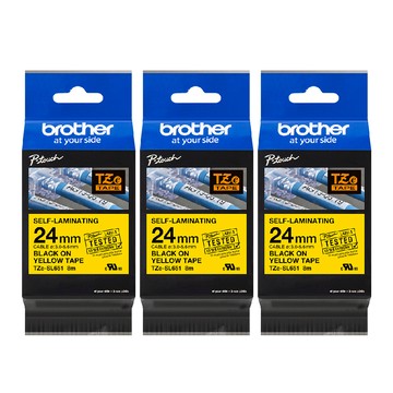 BROTHER 【3入】原廠纏繞護貝標籤帶 TZe-SL651(黃底黑字 24mm)
