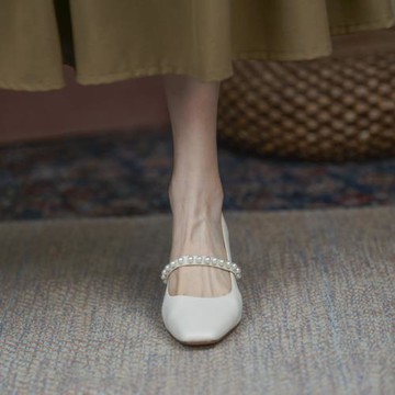 瑪麗珍鞋法式單鞋女夏中跟細跟真皮軟皮軟底高跟鞋大碼女鞋41一43