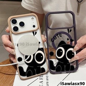 可愛黑猫咪馬卡龍色系iPhone17Pro磁吸手機殼 適用蘋果 i16 15 14 13 12 X保護防摔殼