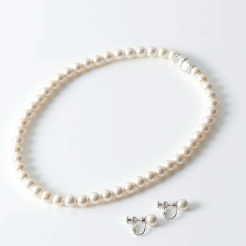 SHELL PEARL 入園入學 8mm 42cm 貝殼珍珠【泉州貝殼珍珠】項鍊・耳環組 畢業 卒園 結婚 婚喪喜慶 經典尺寸 白