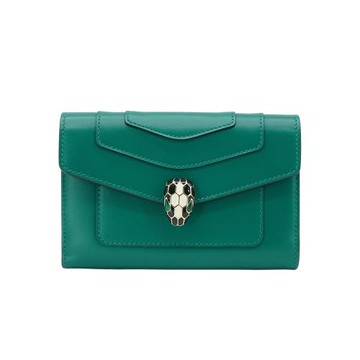 Bvlgari 展示品 蛇頭雙面釦式中夾(綠)