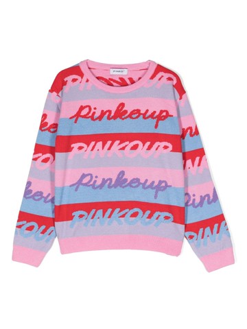 Pinko Kids - slogan-intarsia striped jumper - kids - Viscose/Polyester/Polyamide - 5 yrs - Blue