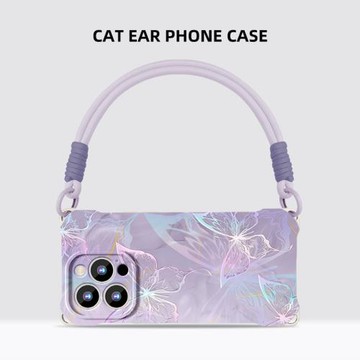 適用蘋果16手機殼新款手提掛繩iPhone16promax秋冬設計感斜挎16pro創意花蝶15promax硅膠全包防摔15斜挎軟殼