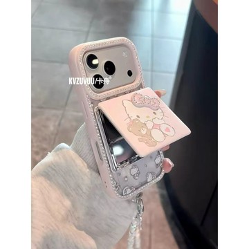 ✨臺灣出貨✨適用於蘋果17手機殼iphone16promax立體水鑽蝴蝶結鏡子15可愛卡通