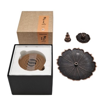 富山香堂 催財聖物 會安285 1.5h盤香 + 福祿蓮花香座 Set 台灣製造 SGS認證  檀香