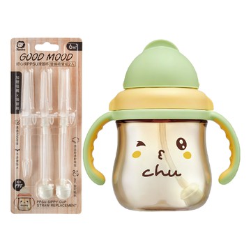 Simba 小獅王辛巴 - 好心情PPSU滑蓋杯超值替換組-滑蓋杯+替換吸管組(2入)-啾咪青一下-綠色-250ML
