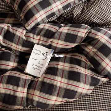 臺灣🚍8H出🉑日係ins複古風小黑格水洗棉床上四件套床單被套學生宿捨三件套款 床上四件套 學生床品 被套 床單 宿舍三件