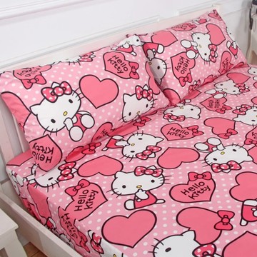 LoveCity 寢城之戀 台灣製 三麗鷗正版授權 混紡棉 兩用被床包組  床包 + 兩用被 + 枕套 x 2  加大  粉紅佳人