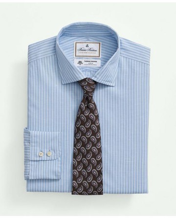Brooks Brothers Men's X Thomas Mason Cotton-Linen English Collar, Stripe Dress Shirt | Light Blue | Size 16 34
