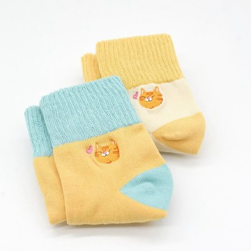 minihope刺繡反折中筒襪2雙組-奇奇