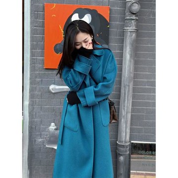 藍色雙面羊絨大衣女時尚洋氣長款過膝雙面絨2025秋冬新款毛呢外套