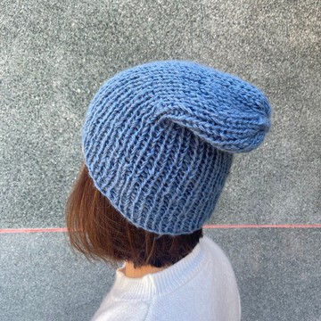 純手工手織毛帽 - 幼安格斯山羊毛/羊毛帽 藍色