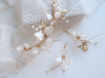 優雅小花-三件組 新娘手作頭飾 水晶花花圈