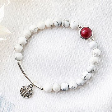 韻•平安白松石手鍊(含開光)硃砂保平安、聚財、好心情、開運