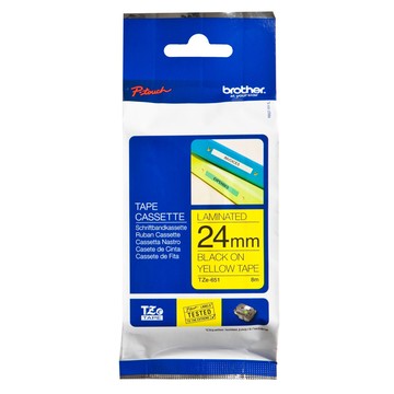 BROTHER TZe-651 護貝標籤帶 24mm 黃底黑字