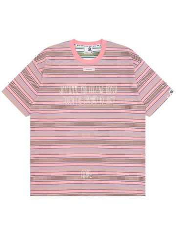 AAPE BY *A BATHING APE® - slogan-embroidered striped T-shirt - men - Cotton - M - Pink