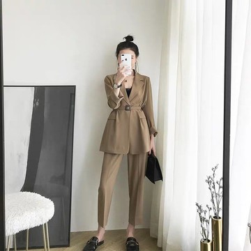 2021年春秋季新款韓版小香風減齡顯瘦時髦洋氣西裝闊腿褲兩件套裝