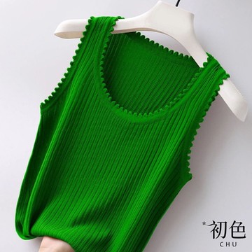 初色 涼爽無袖圓領顯瘦經典純色針織花邊內搭背心上衣-共5色-68382(F可選)