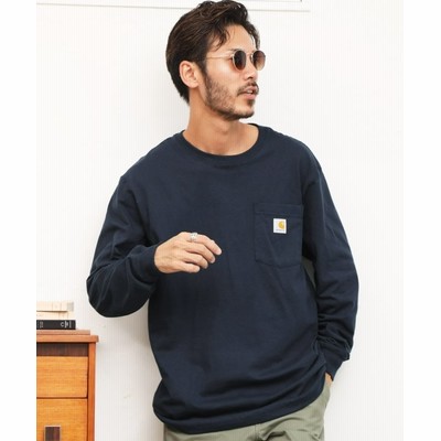 Carhartt ポケット付きクルーネックロンt メンズ Tシャツ 長袖tシャツ ロンティー カットソー トップ ネイビー 通販 Lineポイント最大get Lineショッピング