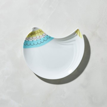 日本晴九谷燒 - 福太太淺盤 - 捲毛鳥- 16.3cm