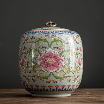 茶葉罐子大號密封罐存儲普洱茶罐琺瑯彩滿彩哥窯開片家用茶缸禮盒