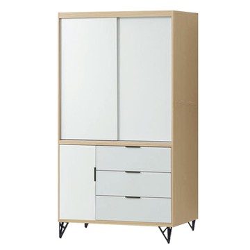 文創集 普伊斯4.1尺推＆開門三抽鐵腳衣櫃(二色可選)-122x60x200cm免組