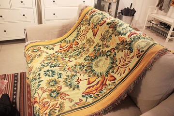 外貿厚實美式鄉村非洲菊花卉布藝線毯沙發墊蓋毯棉毛毯沙發毯雙面