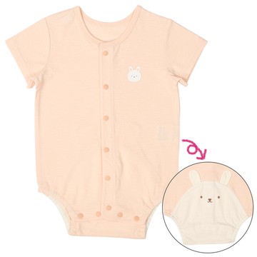 akachan honpo - 短袖包屁衣-動物造型屁屁-粉紅色