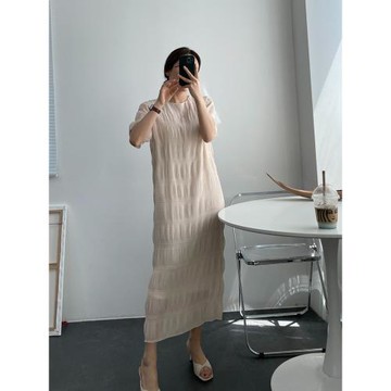 Rouje Damas法式小眾褶皺設計雪紡連衣裙氣質寬松顯瘦裙子女夏季