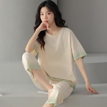睡衣女夏天純棉短袖七分褲2025年新款網紅風帶胸墊家居服套裝薄款
