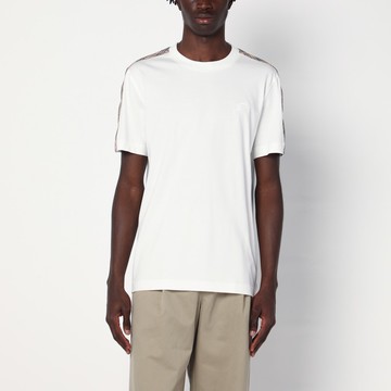 White T-shirt with Check-patterned stripe