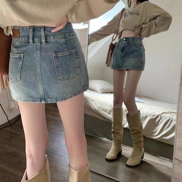 大碼胖妹妹復古A字牛仔半身裙女夏季美式包臀短裙子顯瘦高腰裙褲
