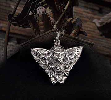 真正的 925 純銀手工印度教男士鷹神吊墜