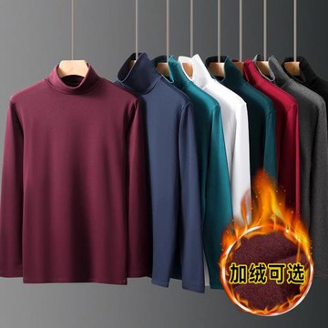 莫代爾棉高領打底衫男春秋季薄絨款修身打底衣內搭兩翻領長袖t恤